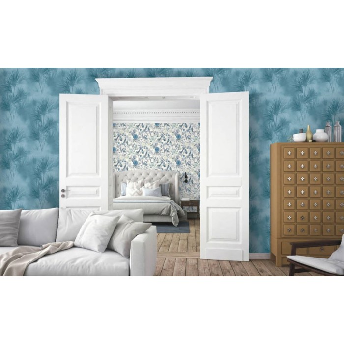 Papel pintado floral moderno azul petroleo -  220-3589