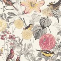 Papeldecor|Tapete im englischen Stil, bunte Blumen und Vögel|Tapeten