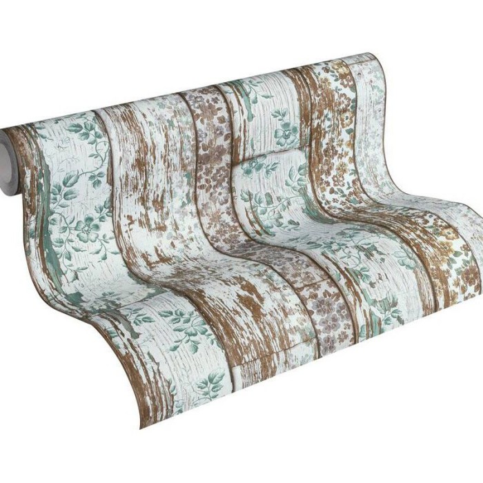 As Creation|Papier Peint bois ancien et motifs floraux|Papier Peint