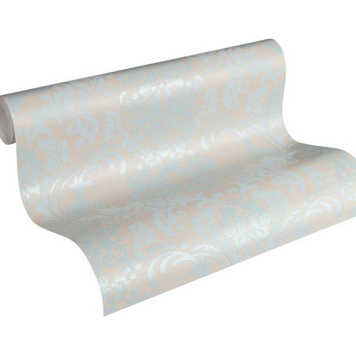 As Creation|Wallpaper damask beige and turquoise with a shiny effect|Damask