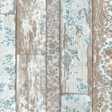 Papeldecor|Tapete Holzbretter mit Blumenmotiven|Holzimitat