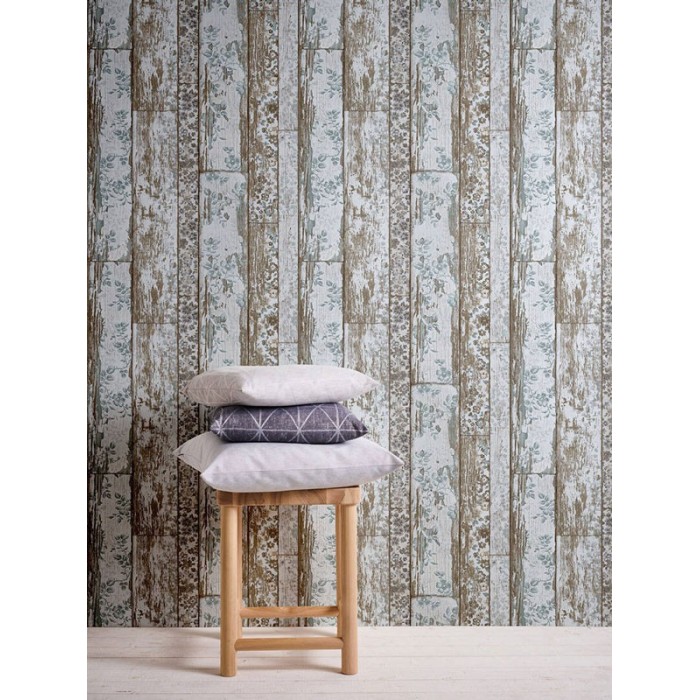 Papeldecor|Tapete Holzbretter mit Blumenmotiven|Holzimitat