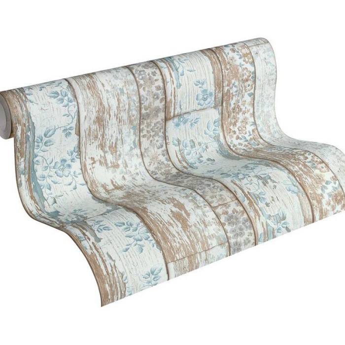 Papeldecor|Wallpaper wooden planks with floral designs|Wood Imitation