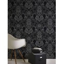Papeldecor|Papier Peint damas noir et argenté avec brillance|Papier Peint