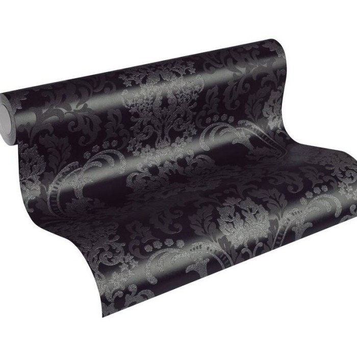 Papeldecor|Papel pintado damasco negro y plateado con brillo|Papel Pintado