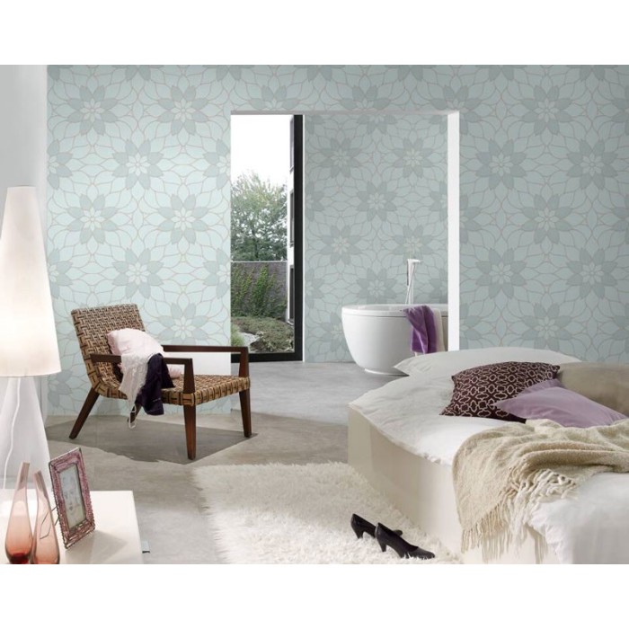 Papeldecor|Papel pintado moderno flores grandes verde brillo|Papel Pintado