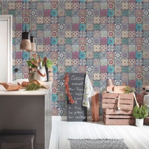 Rasch|Papel pintado azulejo gris tipo mosaico|Imitacion Azulejos 2