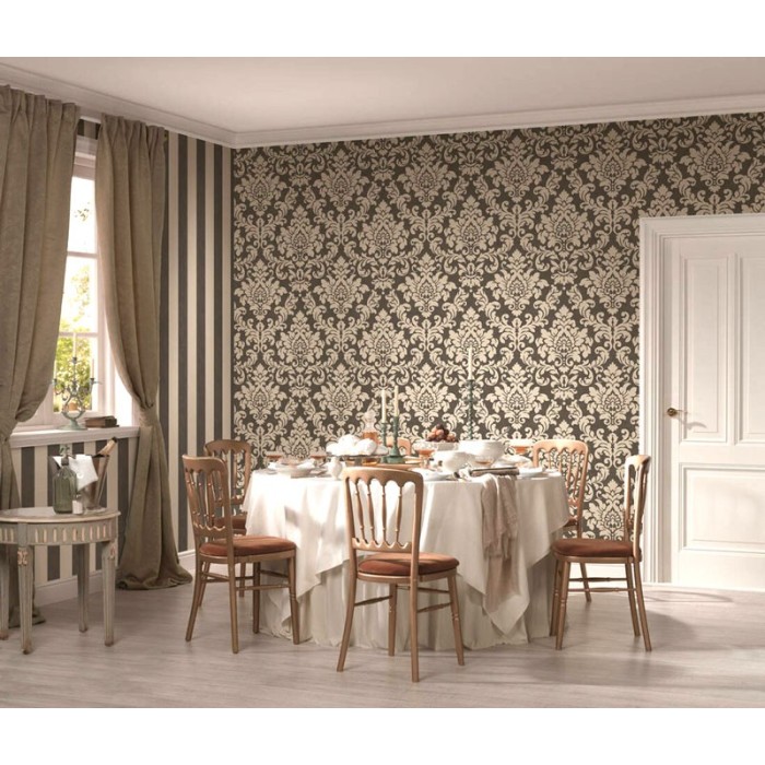 Papeldecor|Papel pintado damasco negro moderno metazalido|Papel Pintado