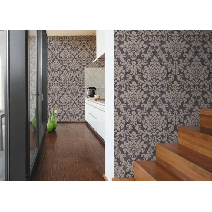 Papeldecor|Papel pintado damasco negro moderno metazalido|Papel Pintado