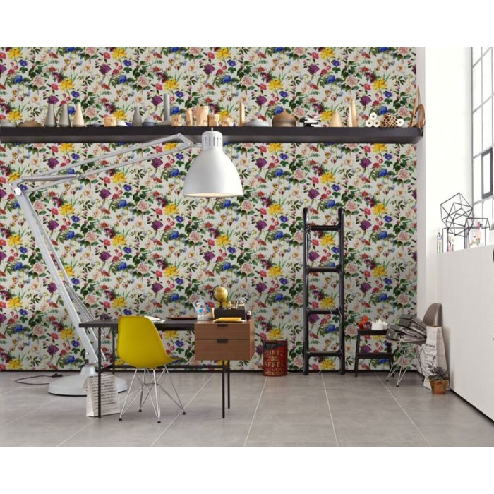 Papeldecor|Wallpaper white and multicolor floral garden|Wallpaper