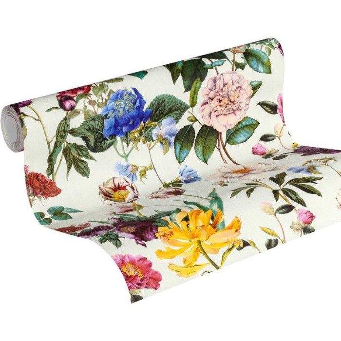 Papeldecor|Wallpaper white and multicolor floral garden|Wallpaper