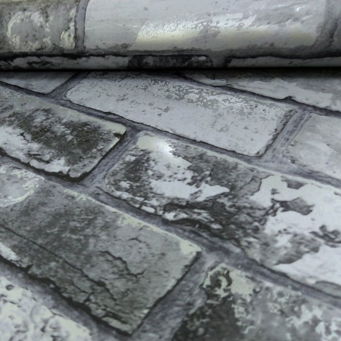 Papeldecor|Papel Pintado ladrillo gris efecto metalizado|Liquidación