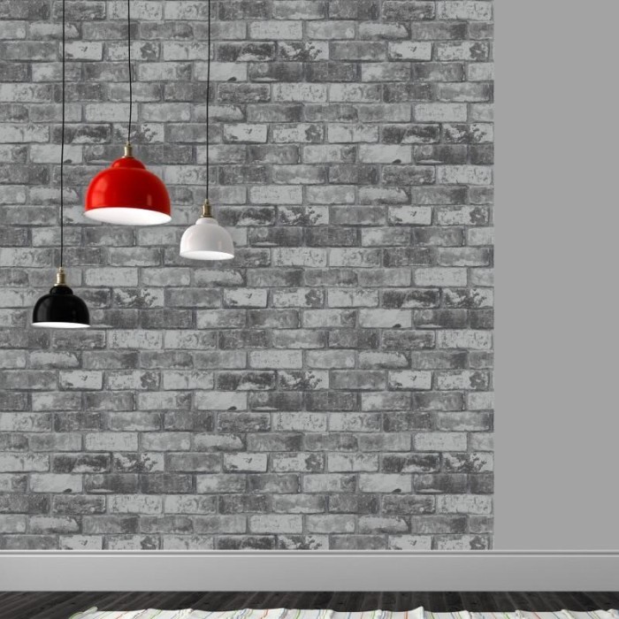 Papeldecor|Papel Pintado ladrillo gris efecto metalizado|Liquidación