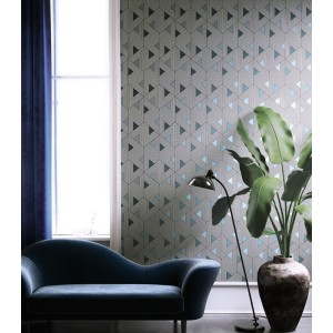 Papeldecor|Papier peint éventails blancs ornés d'un magnifique brocart métallisé champagne|Papier Peint 2
