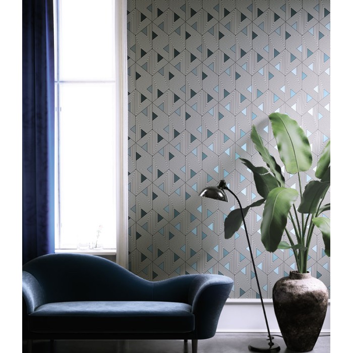 Khroma|Moderne Tapete mit geometrischen Formen in metallischem Blau|Tapeten