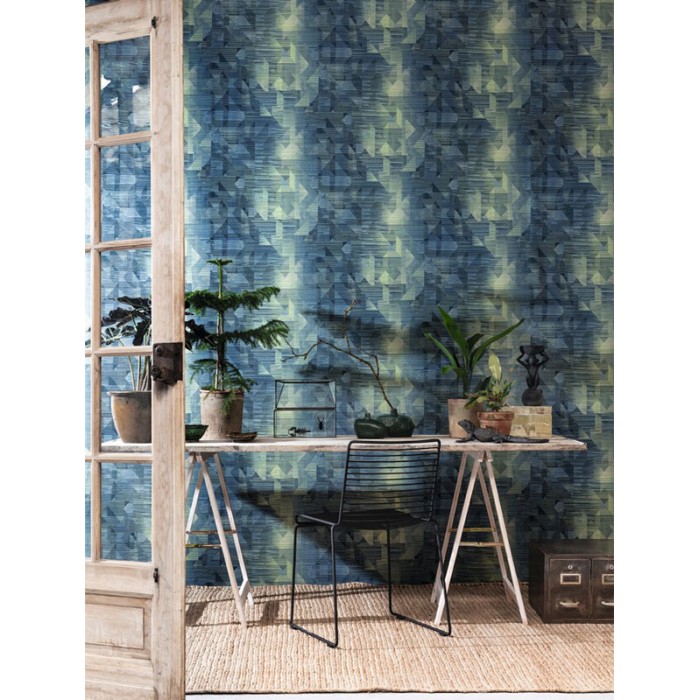 Papel Pintado moderno combinación de patrones geométricos azules y verdes - Khroma Wild WIL603