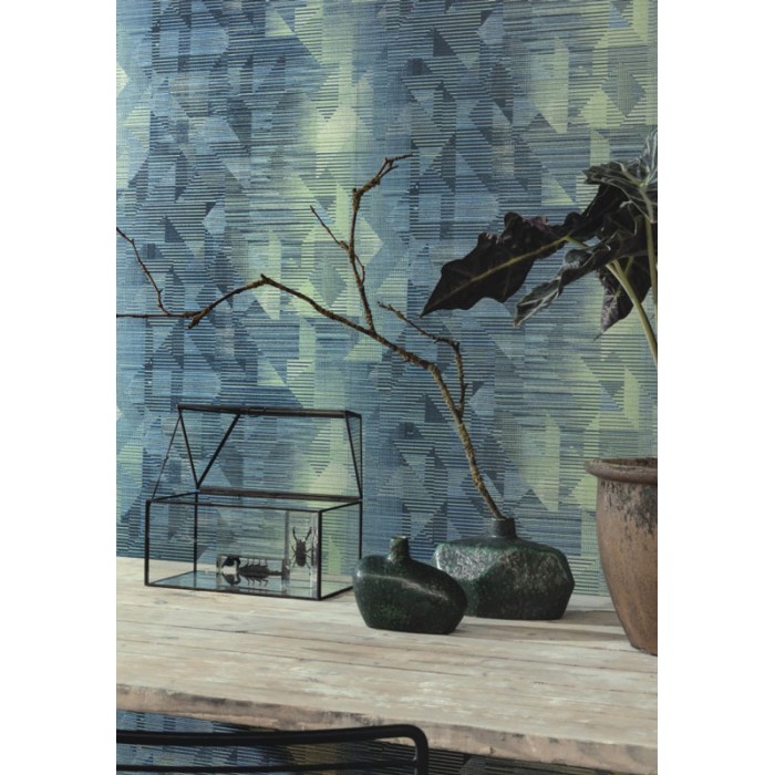 Papel Pintado moderno combinación de patrones geométricos azules y verdes - Khroma Wild WIL603