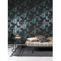 Khroma|Papel Pintado étnico negro con máscaras africanas azules|Papel Pintado