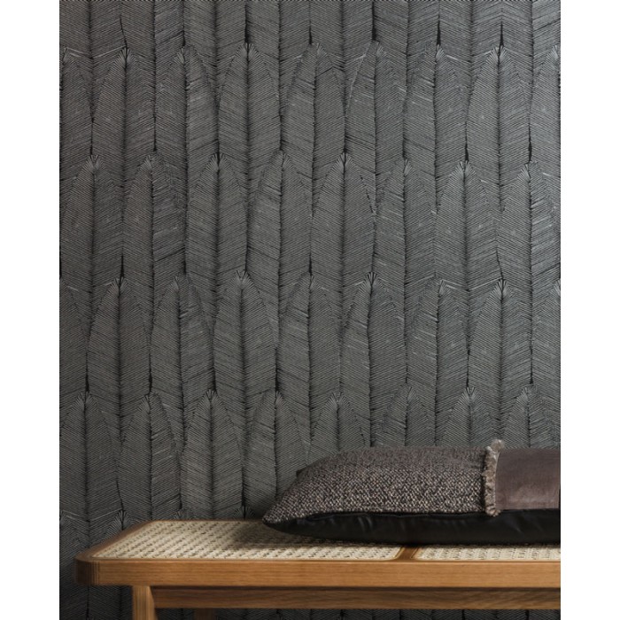 Khroma|Wallpaper with banana leaves in graphite grey with ethnic flair|Wallpaper
