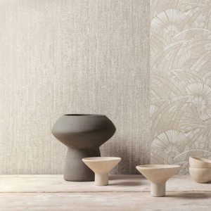 Papeldecor|Tapete Fächer mit Brokat in Relief, Türkis und Gelb|Tapeten 2