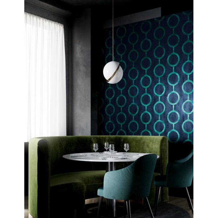 Khroma|Papel Pintado círculos modernistas verde brillo y fondo negro|Papel Pintado