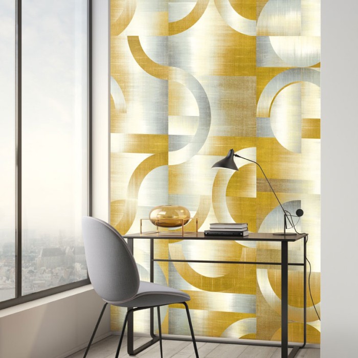 Khroma|Geometrische Wandbild mit gelben Kreisen und Bögen II|Wandbild