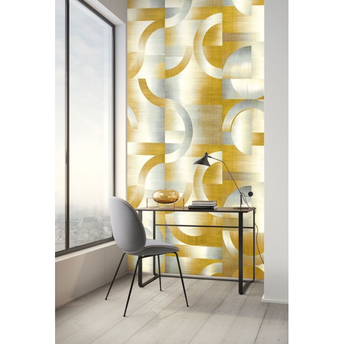 Khroma|Geometrische Wandbild mit gelben Kreisen und Bögen I|Wandbild