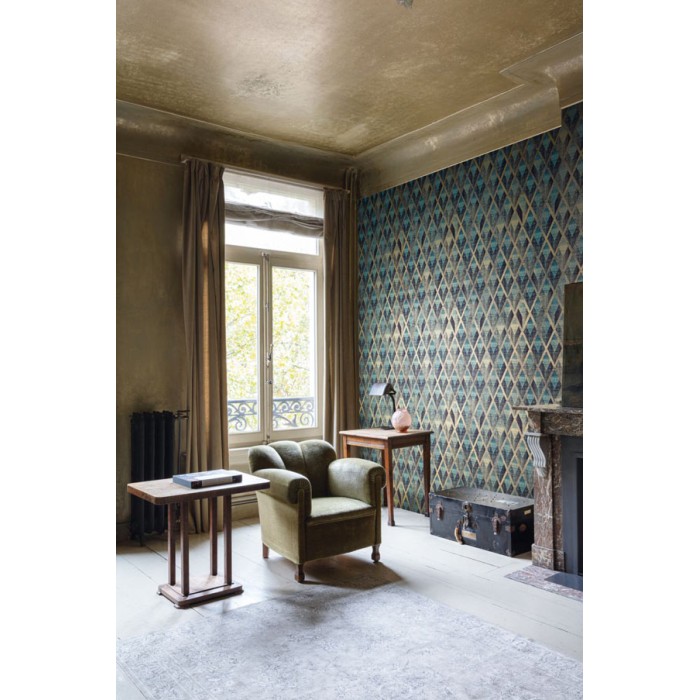 Khroma|English-style Wallpaper with green diamonds on textile background|Wallpaper