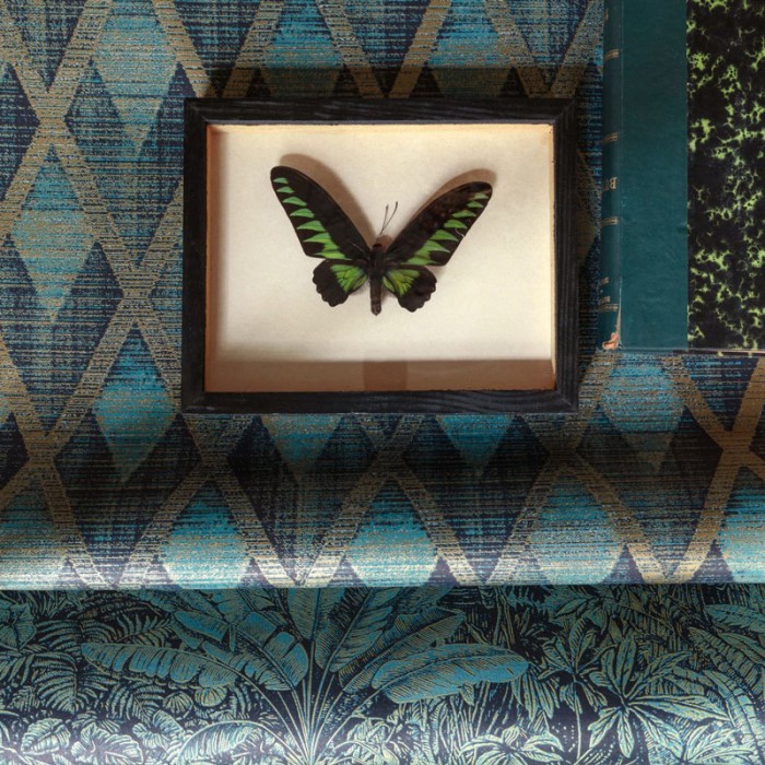 Khroma|Papier peint style anglais losanges verts fond textile|Papier Peint