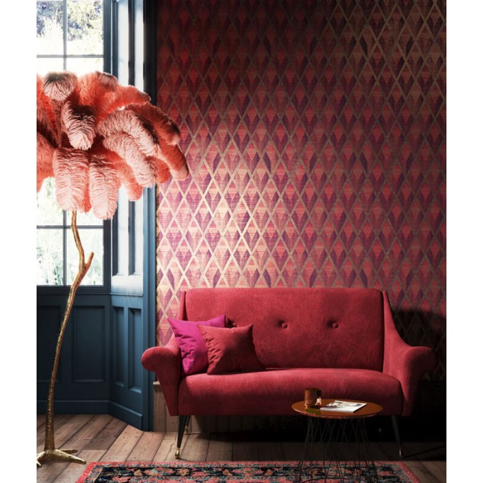 Khroma|Papel Pintado rombos granates efecto textil estilo inglés|Papel Pintado