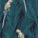 Khroma|Turquoise green Wallpaper with parrots and tropical palms|Wallpaper