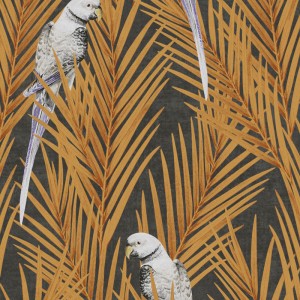 Khroma|Tapete mit Vögeln und Geometrie im Art-Déco-Stil Schwarz und Grau|Tapeten