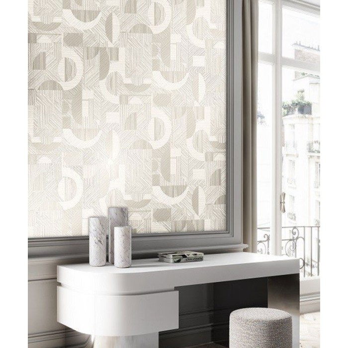 Papel Pintado gris con formas geométricas metalizadas - Khroma Orbital ORB207