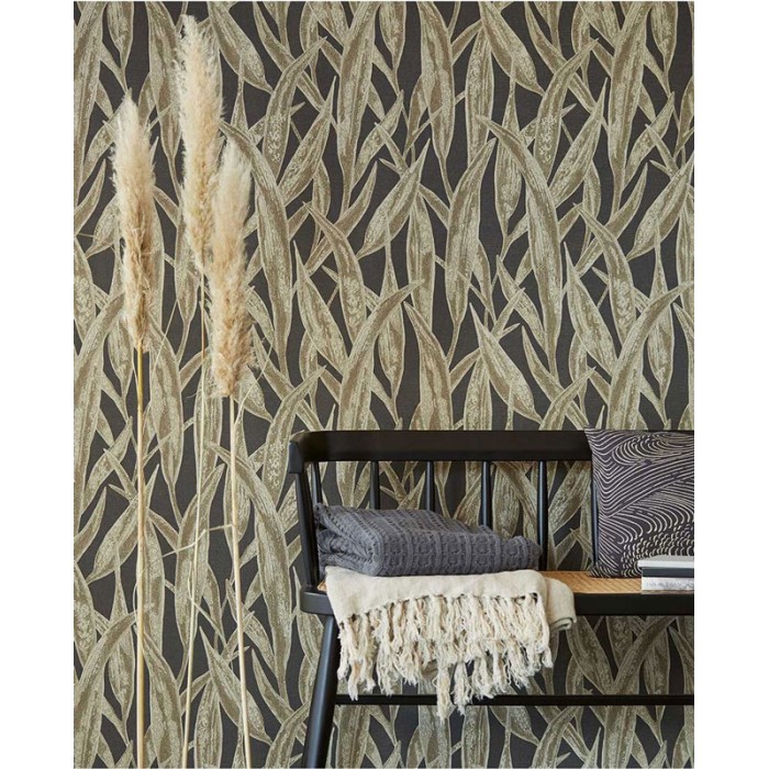 Papel pintado floral escandinavo fondo negro - Eijffinger Waterfront 300805