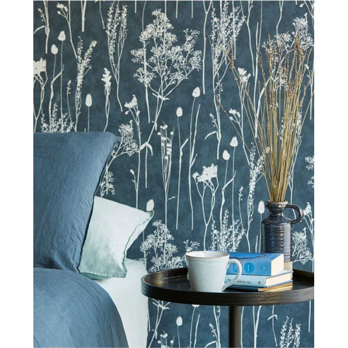 Papel pintado floral escandinavo fondo azul noche - Eijffinger Waterfront 300814