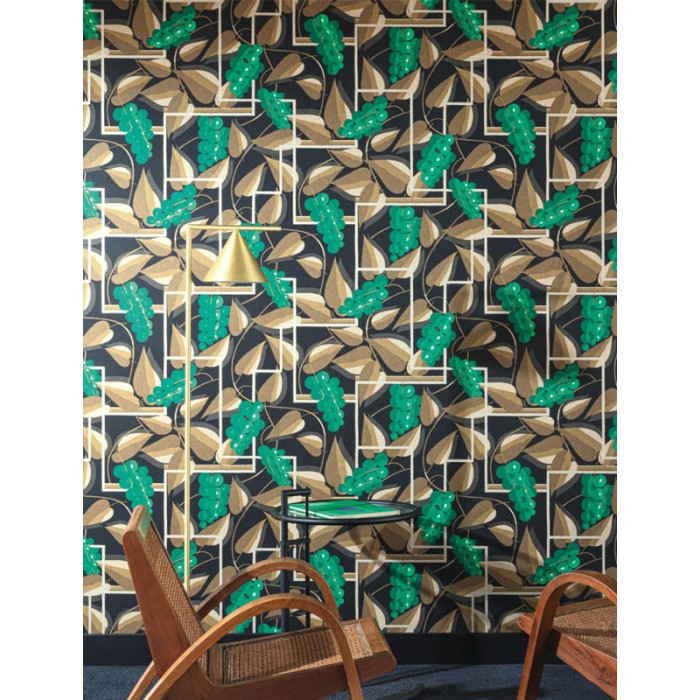 Papel pintado estilo Art-Deco motivos racimos uvas y detalles brillo -  220-5108