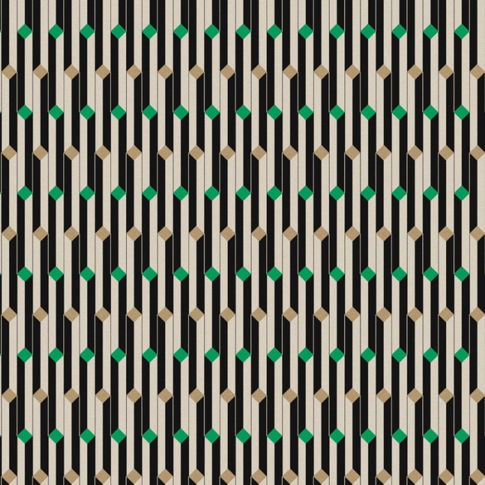 Papeldecor|Papel pintado Art-deco geométrico con cubos de colores brillo beige verde|Papel Pintado