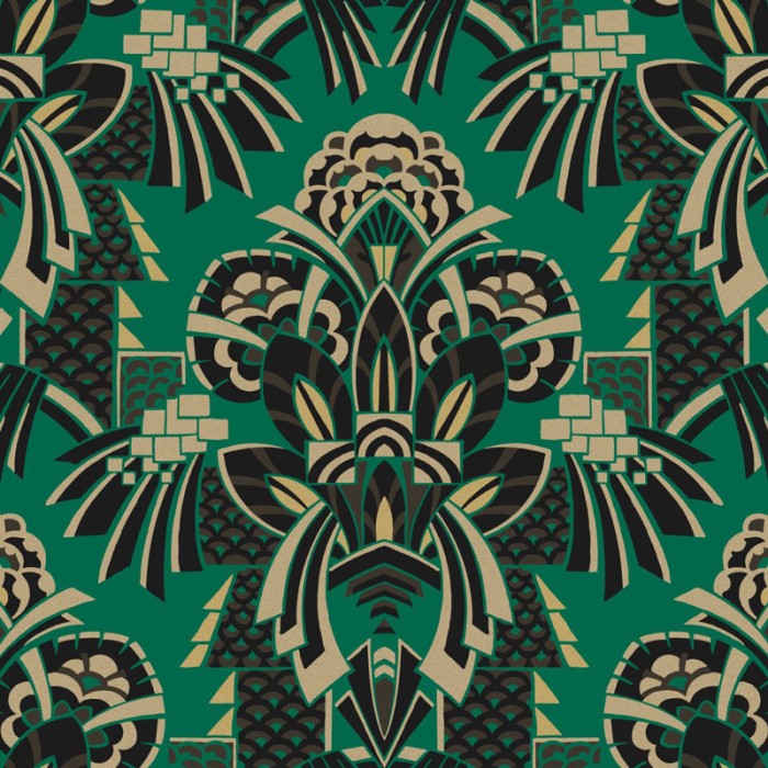 Papeldecor|Papel pintado adornos damascos verde estilo art-deco moderno|Papel Pintado