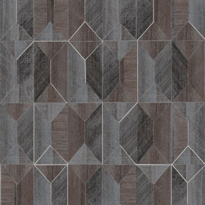 Papeldecor|Papel pintado mosaico geométrico efecto madera gris y marrón|Papel Pintado