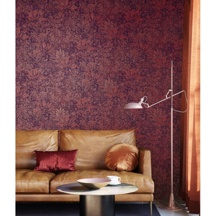 Papeldecor|Tropische Dschungeltapete Granat mit üppiger Vegetation|Tapeten