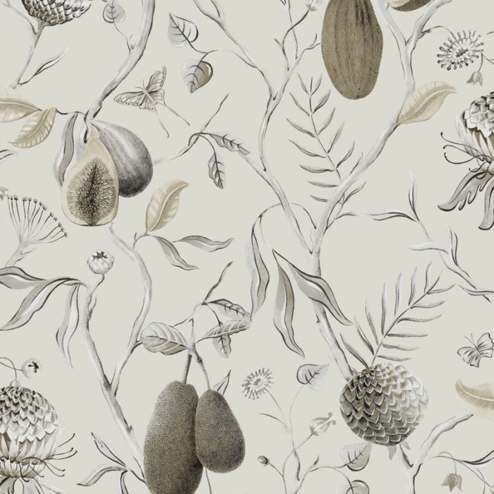 Papeldecor|Papel pintado dibujo a mano alzada con papayas tropicales blanco crema|Papel Pintado