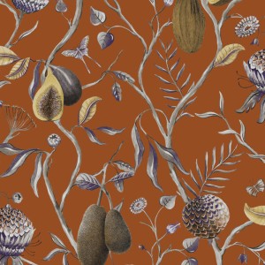Casamance|Papier peint oasis floral moderne noir bleu et doré|Tropical