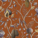 Papeldecor|Tapete mit fröhlichem orangefarbenem Hintergrund und tropischen Papayafrüchten|Tapeten