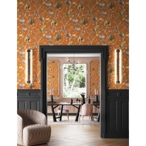 Casamance|Papier peint oasis floral moderne noir bleu et doré|Tropical 2