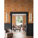 Papeldecor|Tapete mit fröhlichem orangefarbenem Hintergrund und tropischen Papayafrüchten|Tapeten