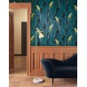 Papeldecor|Beautiful green turquoise wallpaper with palm trees and tropical parrots print|Wallpaper