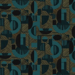 Papeldecor|Abstract wallpaper with flowers and circles, black with metallic gold|Wallpaper