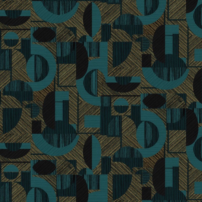 Papeldecor|Papel pintado geométrico azul turquesa y dorado|Papel Pintado