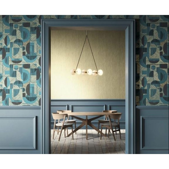 Papeldecor|Türkis-blaue und goldene geometrische Tapete|Tapeten