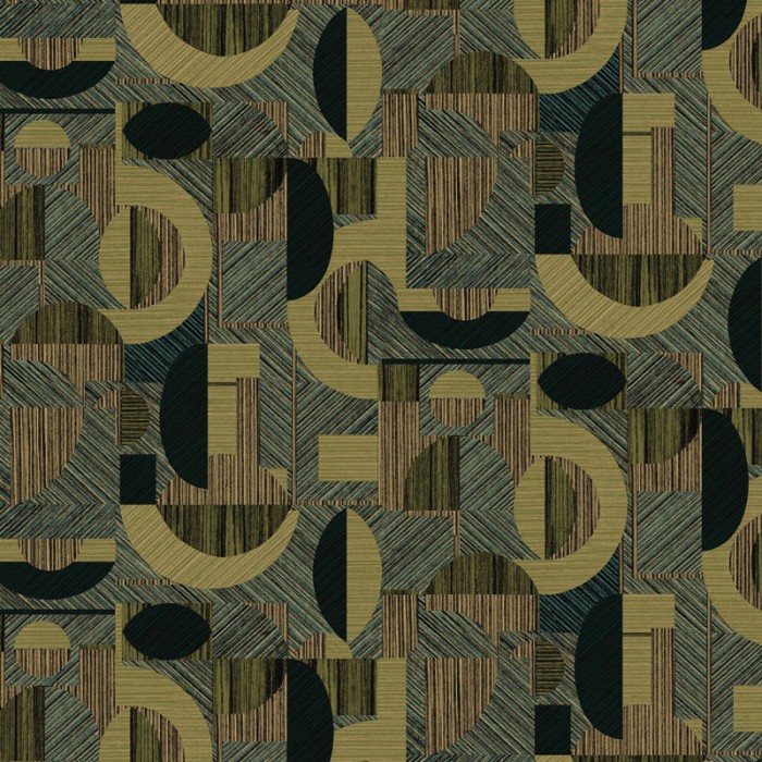 Papeldecor|Papel pintado geométrico moderno verde, detalles metalizados|Papel Pintado